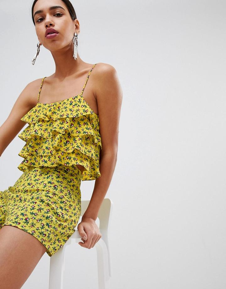 Fashion Union Cami Crop Top In Grunge Floral Co-ord - Yellow