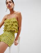 Fashion Union Cami Crop Top In Grunge Floral Co-ord - Yellow