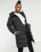 The Couture Club Contrast Signature Longline Padded Jacket In Black-multi