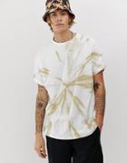 Asos Design Oversized T-shirt With Roll Sleeve In Spiral Tie Dye Wash In White - White