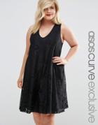 Asos Curve Sleeveless Swing Dress In Lace - Black
