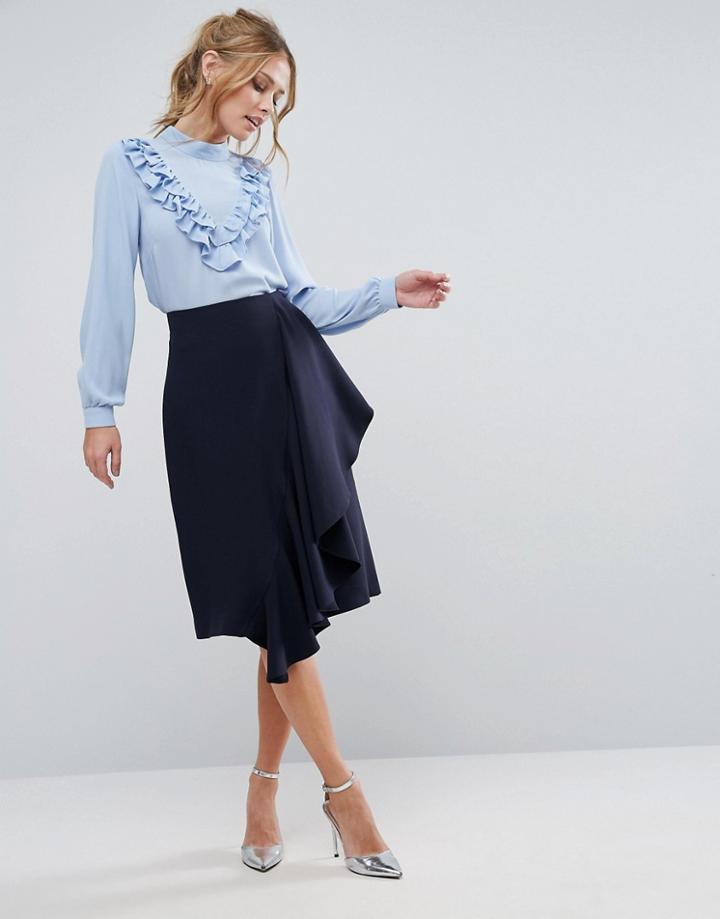 Closet Ruffle Detail Pencil Skirt - Navy