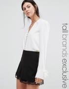Alter Tall Button Front Self Stripe Blouse With Tie Cuff Detail - Crea
