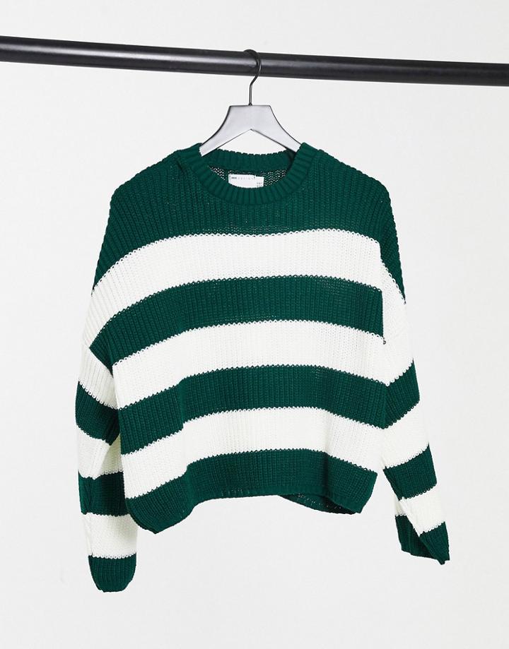 Asos Design Crew Neck Boxy Sweater With Multi Stripes In Green