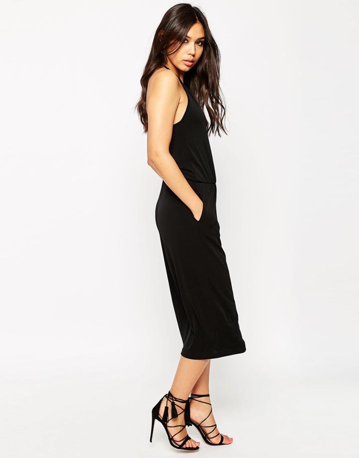 Asos Halter Jersey Jumpsuit With Culotte Leg - Black