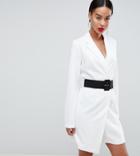 Asos Design Tall Tux Mini Dress With Belt - White