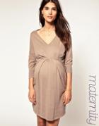 Asos Maternity V Neck Pleated Waist Knitted Dress - Blue