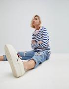 Hello Kitty X Asos Breton Stripe Long Sleeve Top With Dabbing Motif - Multi