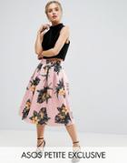 Asos Petite Scuba Midi Prom Skirt In Lily Print - Multi