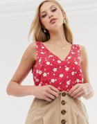 Asos Design Crop Top With Tie Back Detail In Floral Print - Multi