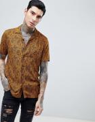Asos Design Regular Fit Paisley Print Shirt With Revere Collar In Mustard - Yellow