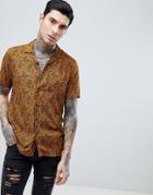 Asos Design Regular Fit Paisley Print Shirt With Revere Collar In Mustard - Yellow