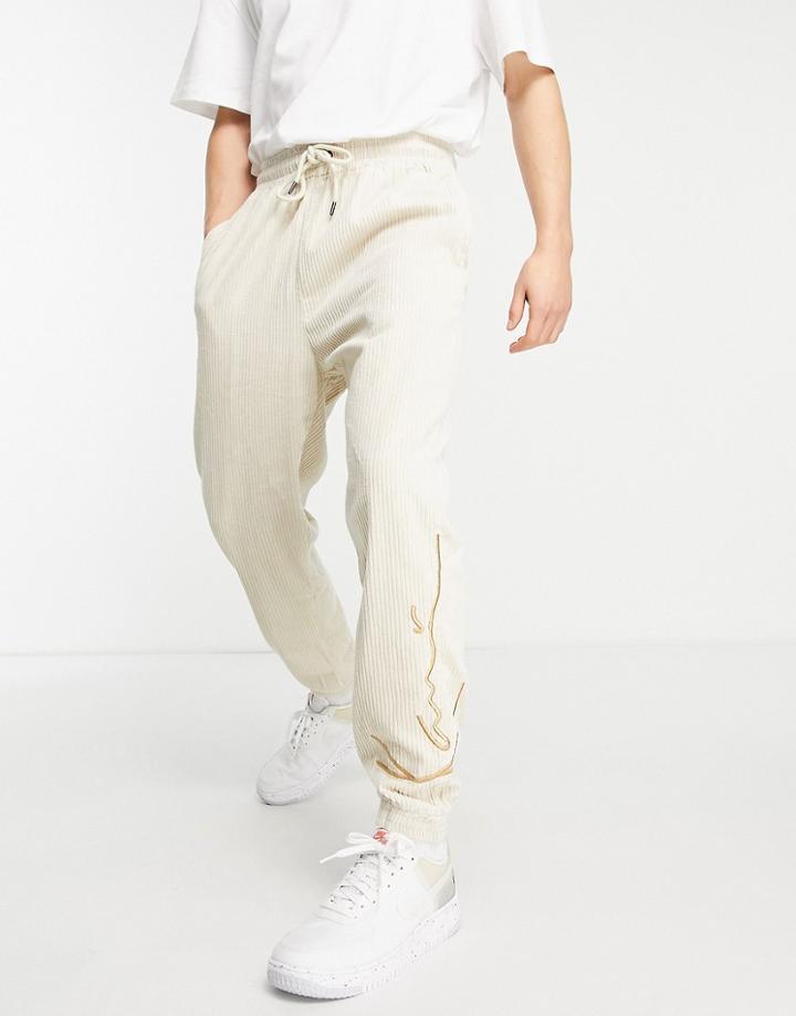 Karl Kani Signature Corduroy Sweatpants In Beige-neutral