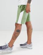 Asos Design Jersey Skinny Shorts With Color Blocking Side Stripe - Green