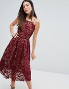 Warehouse Premium Lace Halter Midi Dress - Red