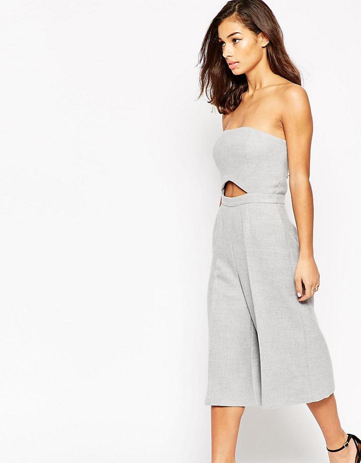 Asos Petite Premium Jumpsuit In Texture With Cut Out Detail - Gray