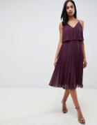 Asos Design Pleated Crop Top Midi Dress - Purple