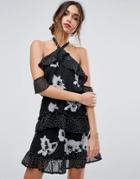 Boohoo Mixed Print Ruffle Detail Halterneck Dress - Multi