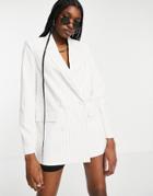 Noisy May Oversized Blazer In White Stripe-multi