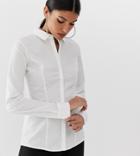 Asos Design Tall Long Sleeve Shirt In Stretch Cotton-white