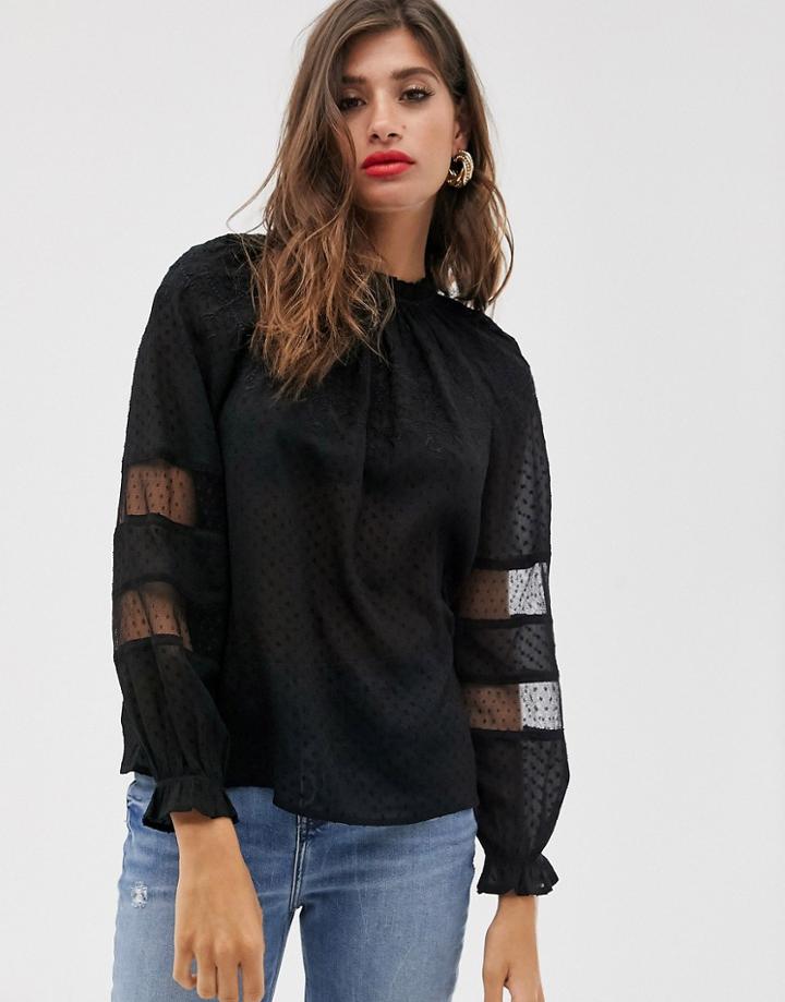 Mango Sheer Dobby Embroidered Blouse In Black