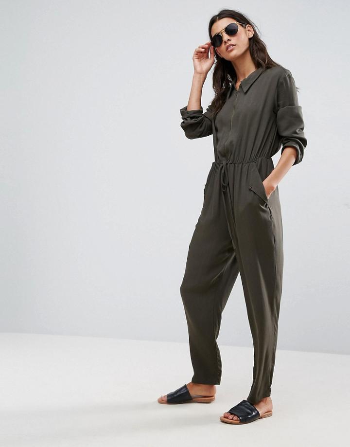 Asos Utility Jumpsuit With Zip Front - Green