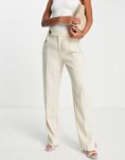 Mango Slouchy Tailored Pants Set In Ecru-white
