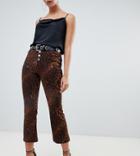 Missguided Cropped Kick Flare Jeans In Leopard - Brown