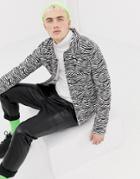 Asos Design Zebra Print Denim Jacket - White
