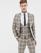 Twisted Tailor Super Skinny Suit Jacket With Stone Check - Gray