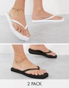 Truffle Collection 2 Pack Square Toe Flip Flops In Black And White