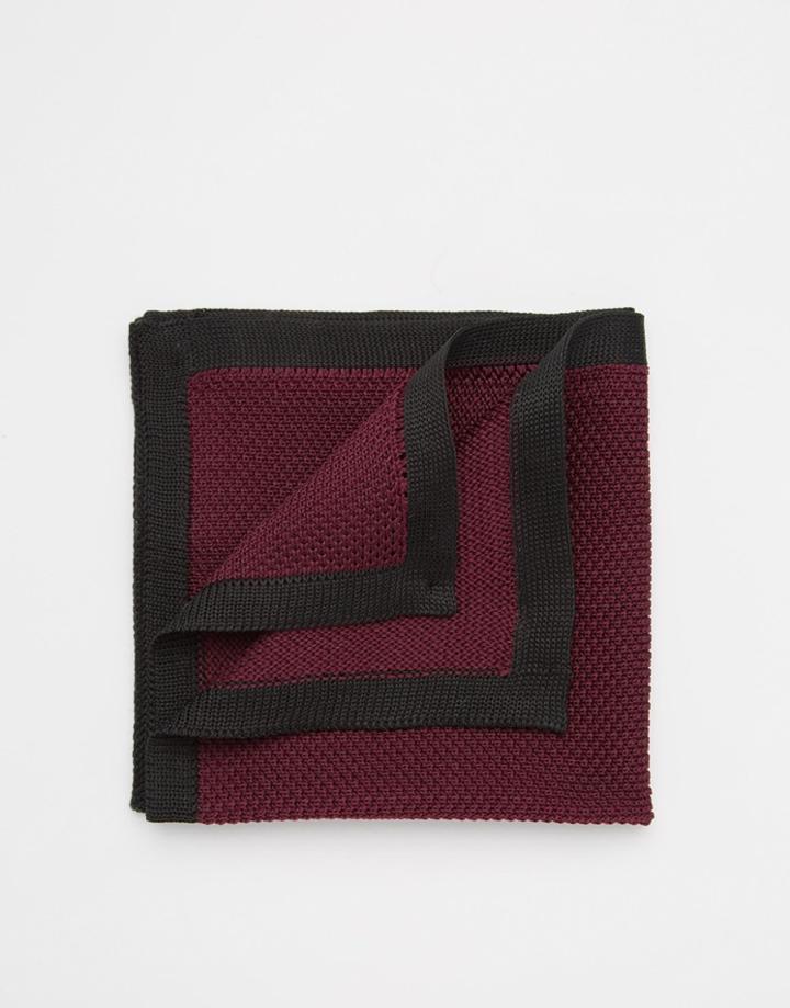 Asos Knitted Pocket Square In Burgundy With Black Border - Burgundy