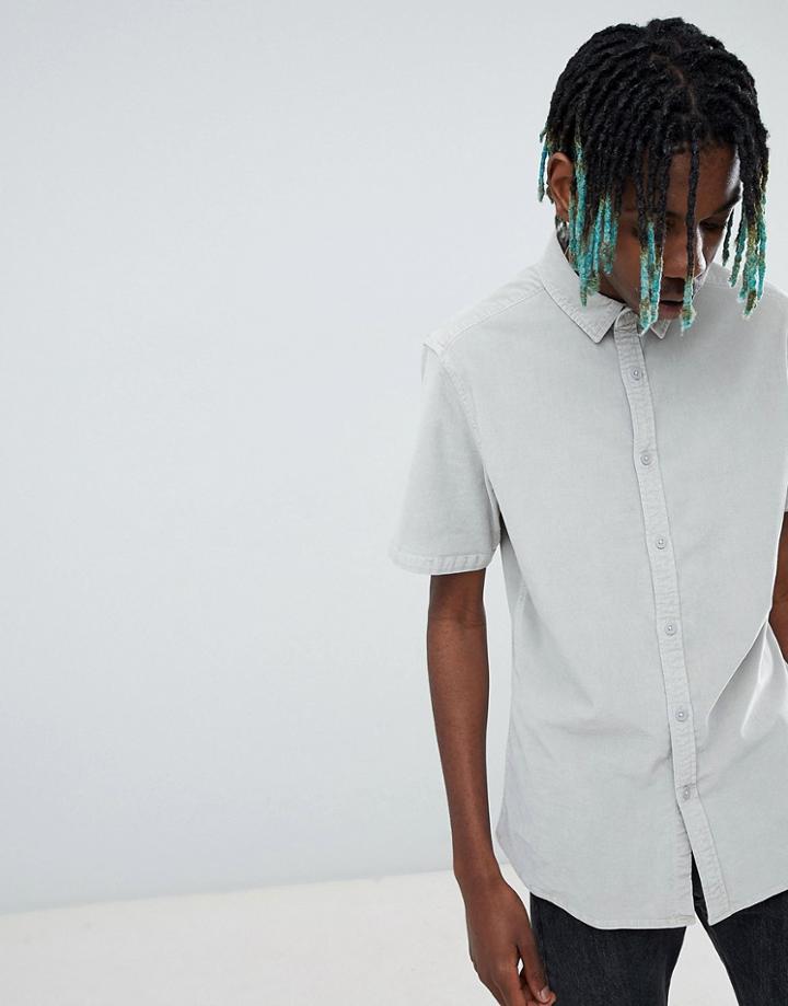 Asos Design Slim Fit Stretch Cord Shirt In Pale Grey - Gray