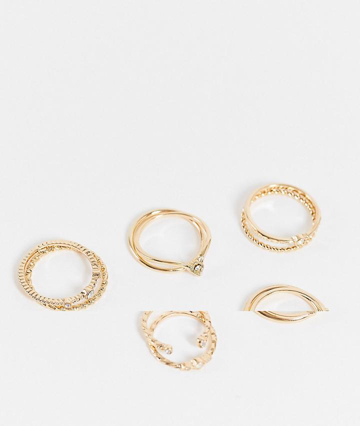 Topshop 10-pack White Opal Rings In Gold