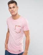 Jack And Jones T-shirt With Floral Pocket Detail - Pink