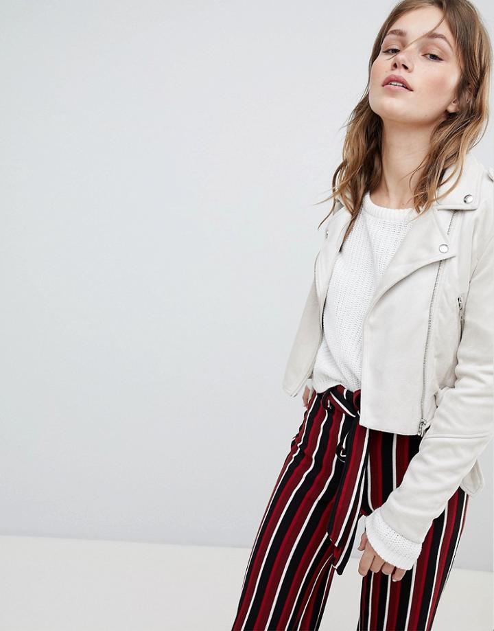 Bershka Suedette Biker Jacket In Sand - Cream