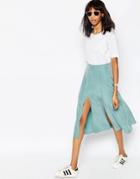 Asos Soft Wrap Midi Skirt With Splices - Sage