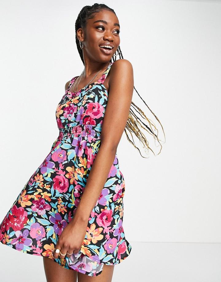 Qed London Skater Mini Dress In Floral Print-multi