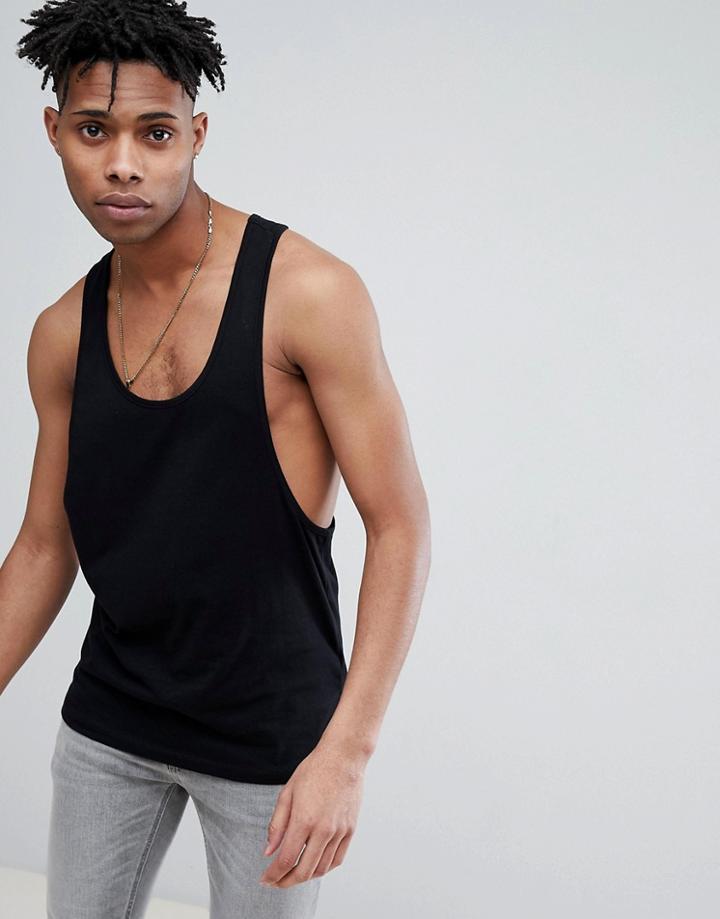Asos Design Tank With Extreme Racer Back In Black - Black