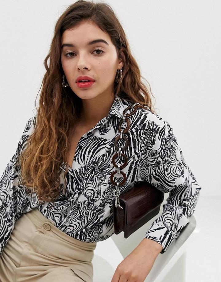 Asos Design Shirt In Zebra Animal Print-multi