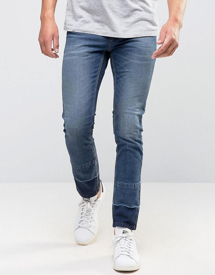 Sisley Skinny Jeans With Cut And Sew Ankle Detail And Cropped - Blue