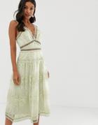 Asos Design Midi Dress In Floral Embroidered Broderie-green