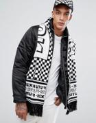 Asos Knitted Soccer Scarf In Black & White Checkerboard - Black