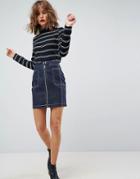 Asos Denim Mini Skirt In Raw Indigo With Zip Detail - Blue