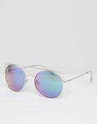 Mango Silver Brow Bar Mirrored Lense Sunglasses - Silver