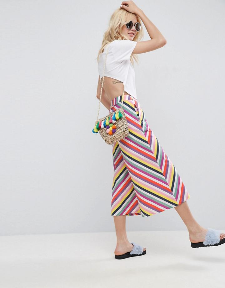 Asos Rainbow Chevron Print Wide Leg Pants - Multi