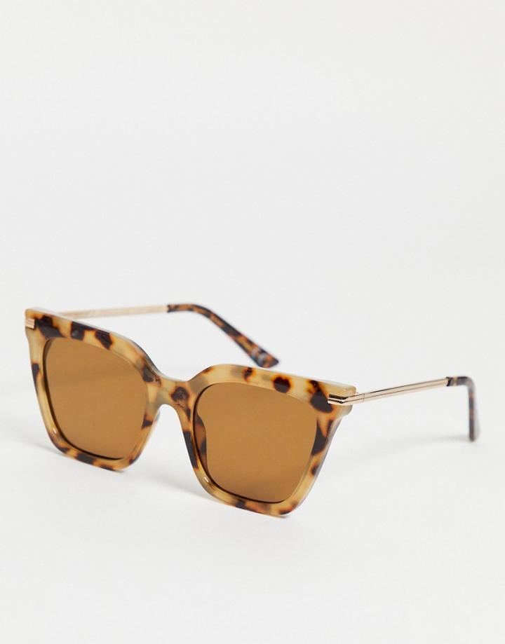 Asos Design Recycled Frame Square Cat Eye Sunglasses In Milky Tort-brown