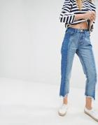 I Love Friday Jeans With Cropped Raw Hems In Mixed Denim - Blue