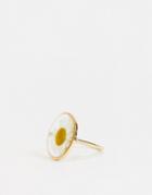 Asos Design Ring With Trapped Daisy In Gold Tone