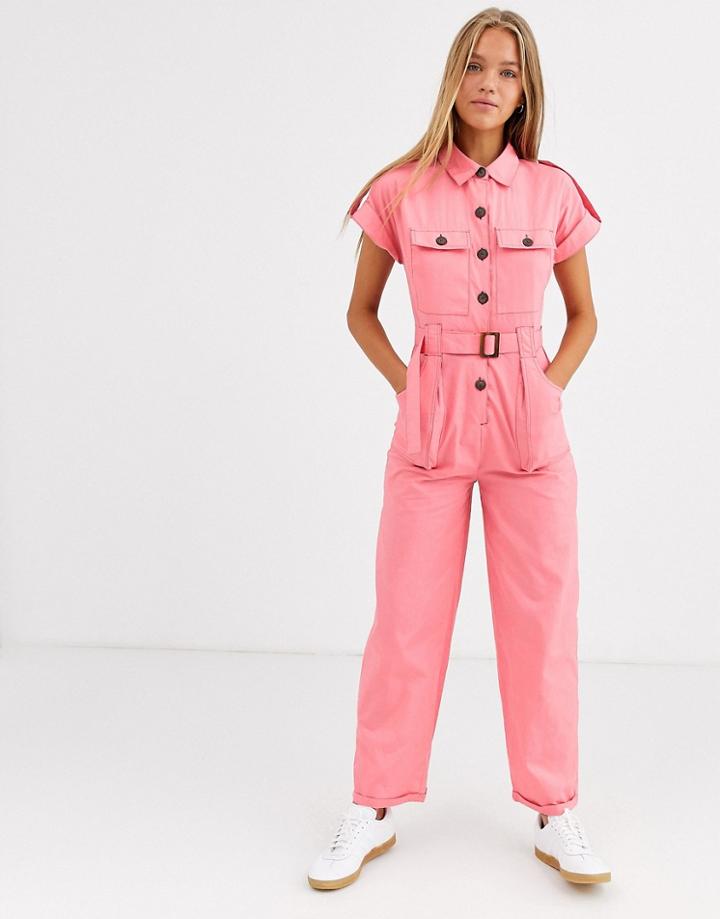 Asos Design Boiler Jumpsuit With Pockets And Button Detail